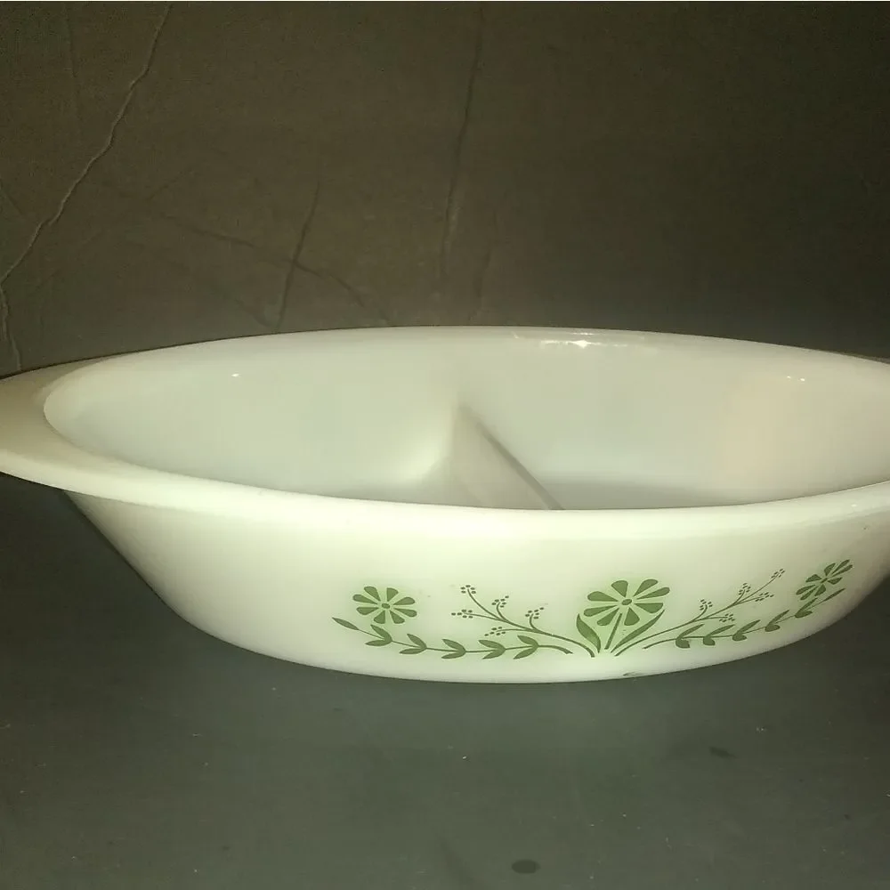 Glasbake Milk Glass Oval Divided Baking Dish